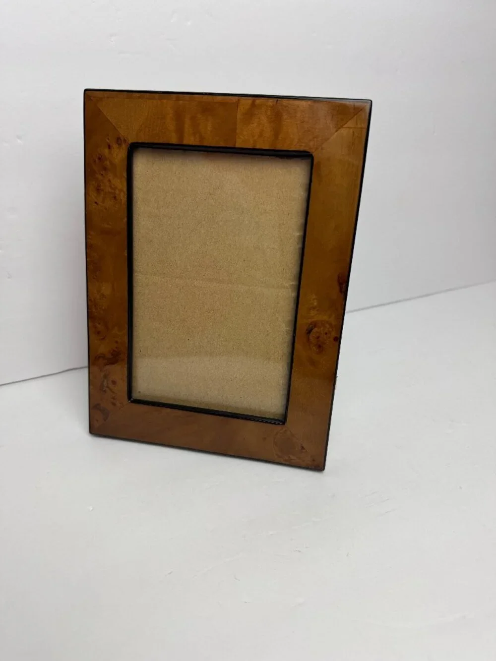 Two’s Company Burl Wood Veneer Picture Frame Brown Glass Tabletop Elegant